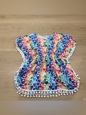 Kids Rainbow Heart Pom-Pom Swim Coverup - Multicolor